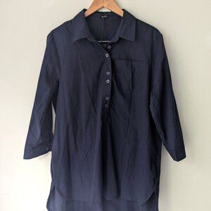 NWT 100% Cotton Navy Blue poplin Tunic Shirt 2XL